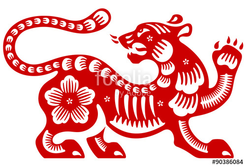500x340 Traditional Chinese Papercut Style Zodiac Sign Tiger Illustration