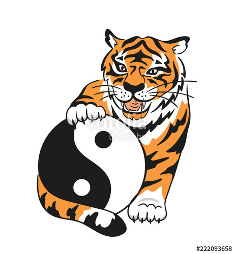 462x500 Vector Yin Yang Symbol With Tiger And Chinese Characters