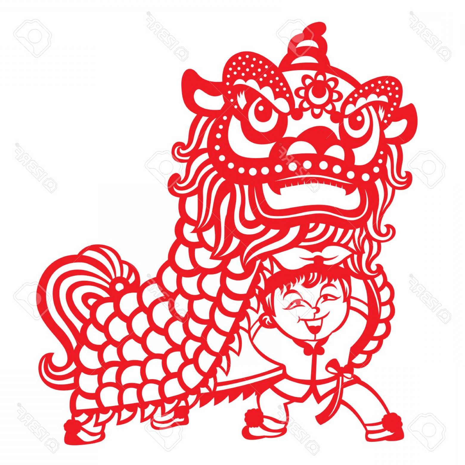 1560x1560 Photostock Vector Red Paper Cut China Lion Dance