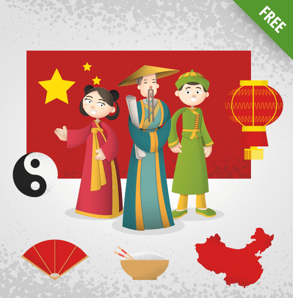 600x611 Chinese Cartoon Characters Vector Set
