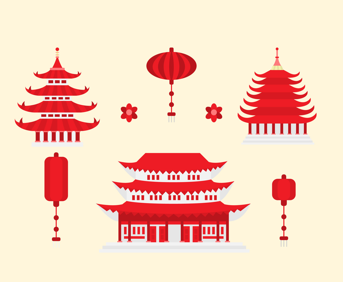 1136x936 Red Chinese Pagoda And Lamp Vectors Vector Art Graphics