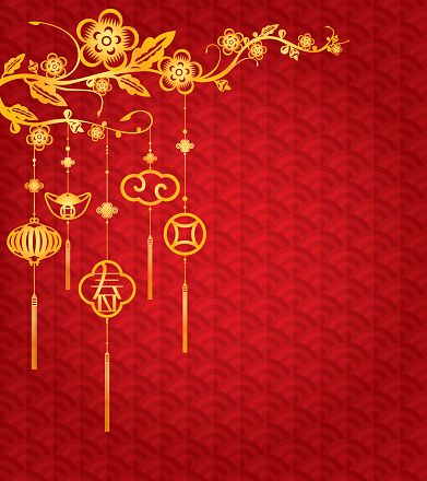 391x440 Chinese New Year Background With Golden Decoration Vector Art
