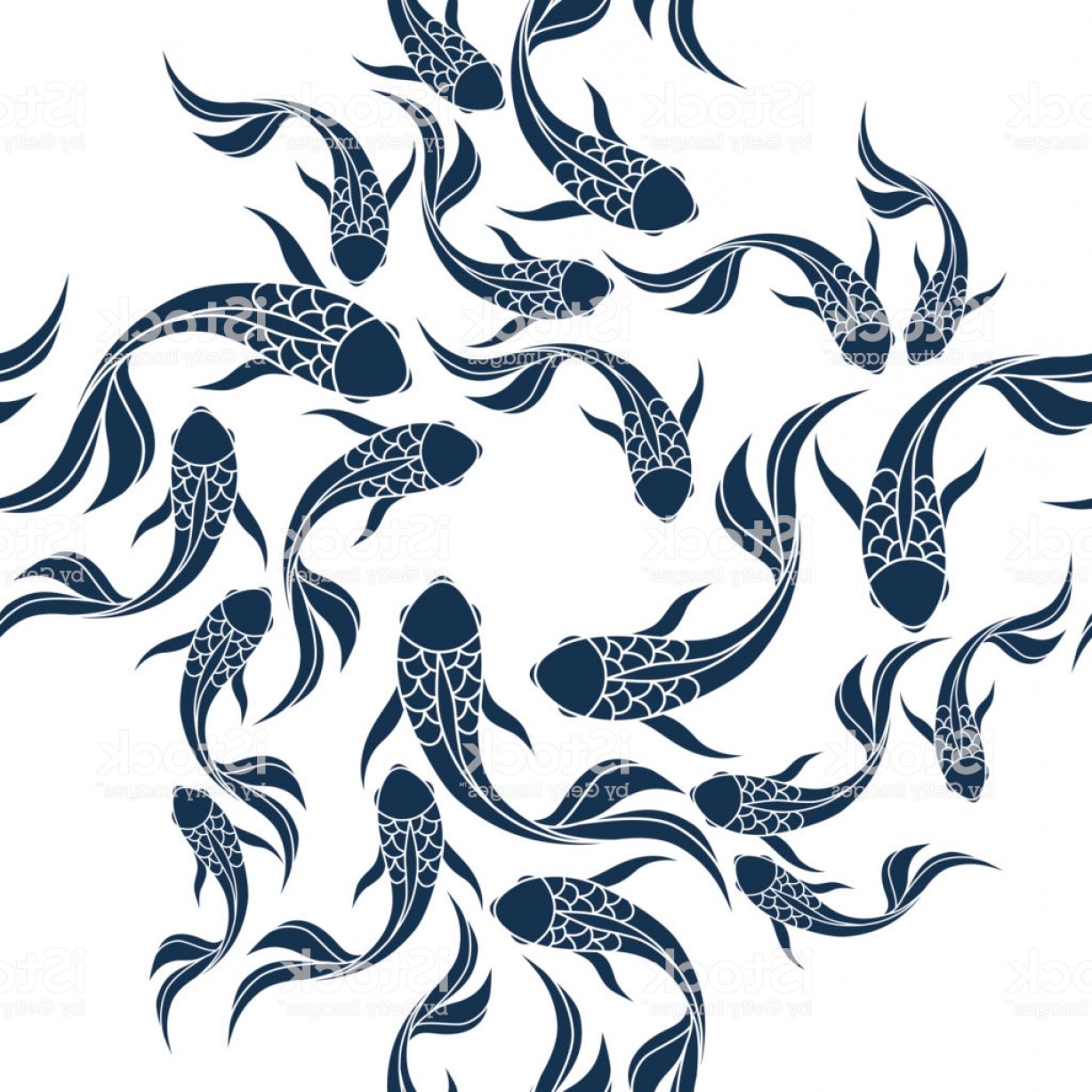 1228x1228 Japanese Seamless Pattern With Koi Carps Chinese Vector Background