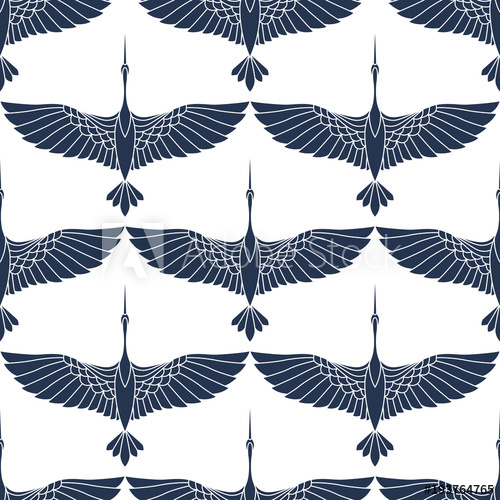 500x500 Japanese Seamless Pattern With Beautiful Cranes Chinese Vector