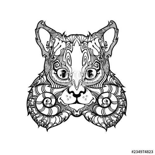 500x500 Line Art Face Of Chipmunk, Vector Cartoon Illustration Isolated