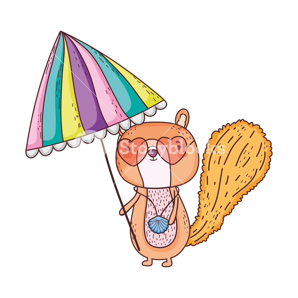 1000x1000 Chipmunk With Umbrella And Heart Sunglasses Vector Illustration
