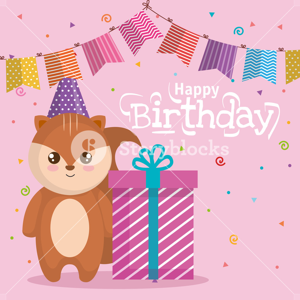 1000x1000 Happy Birthday Card With Chipmunk Vector Illustration Design