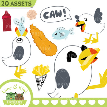 350x350 Free Seagull Fish And Chips Clipart Instant Download Vector Art