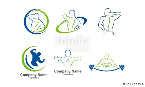 500x300 Physcal Fitness Set, Chiropractic Logo Icon Stock Image