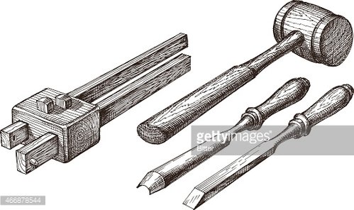 499x296 Tools Vector Logo Design Chisel, Mallet Or Surface Gauge Premium