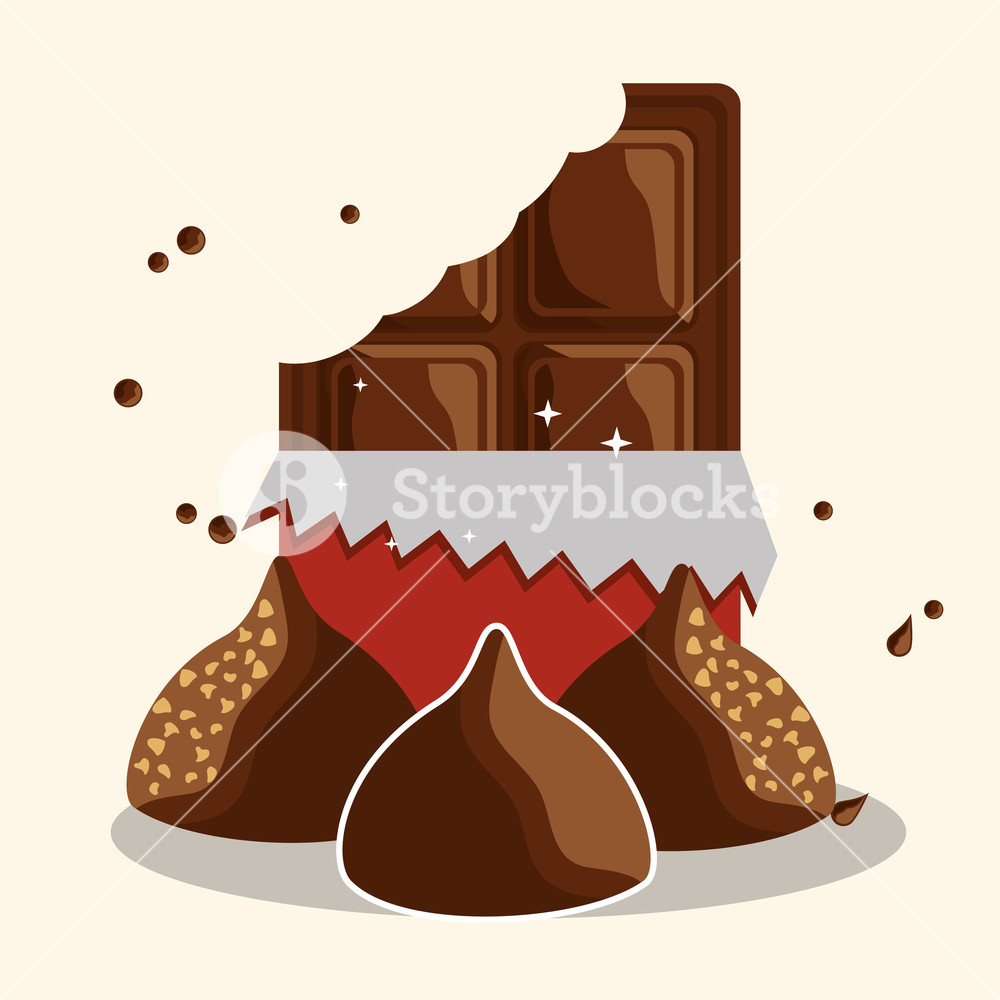 1000x1000 Chocolate Bar Bite Sweet Candies Chips Vector Illustration Royalty