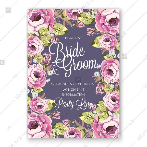 600x600 Purple Chrysanthemum Peony Wedding Invitation Vector Floral