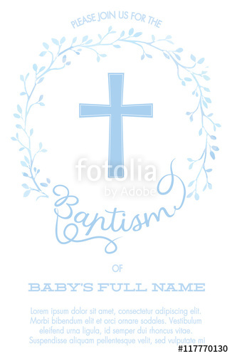 326x500 Baptism, Christening Invitation With Cross And Watercolor Floral
