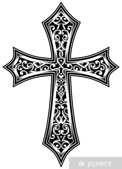 506x700 Ornate Christian Cross Vector Wall Mural