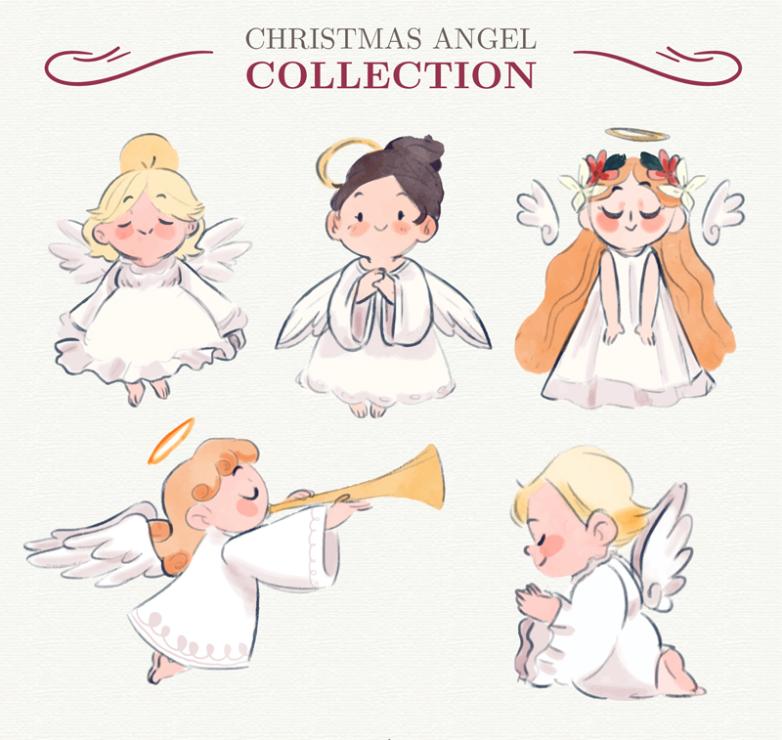 782x740 Five Lovely Christmas Angels Vector Free Vector Graphic Download