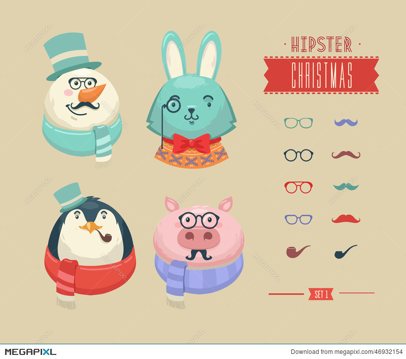 Christmas Hipster Animals Vector Illustration Illustration 800x706 Christmas Hipster Animals Vector Illustration Illustration