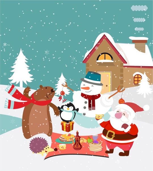 Christmas Background Design With Cute Animals And Santa Free 540x600 Christmas Background Design With Cute Animals And Santa Free
