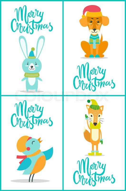 Merry Christmas, Animals Collection Stock Vector Colourbox 530x800 Merry Christmas, Animals Collection Stock Vector Colourbox