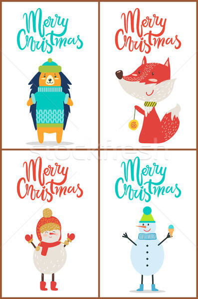 Merry Christmas Animals On Vector Illustration Vector Illustration 397x600 Merry Christmas Animals On Vector Illustration Vector Illustration