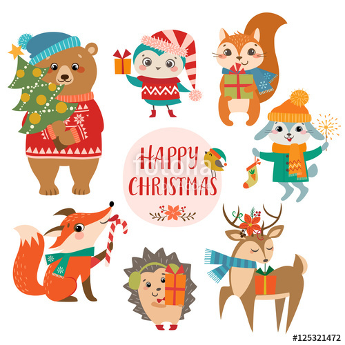 Set Of Cute Forest Animals With Christmas Presents Stock Image 500x500 Set Of Cute Forest Animals With Christmas Presents Stock Image