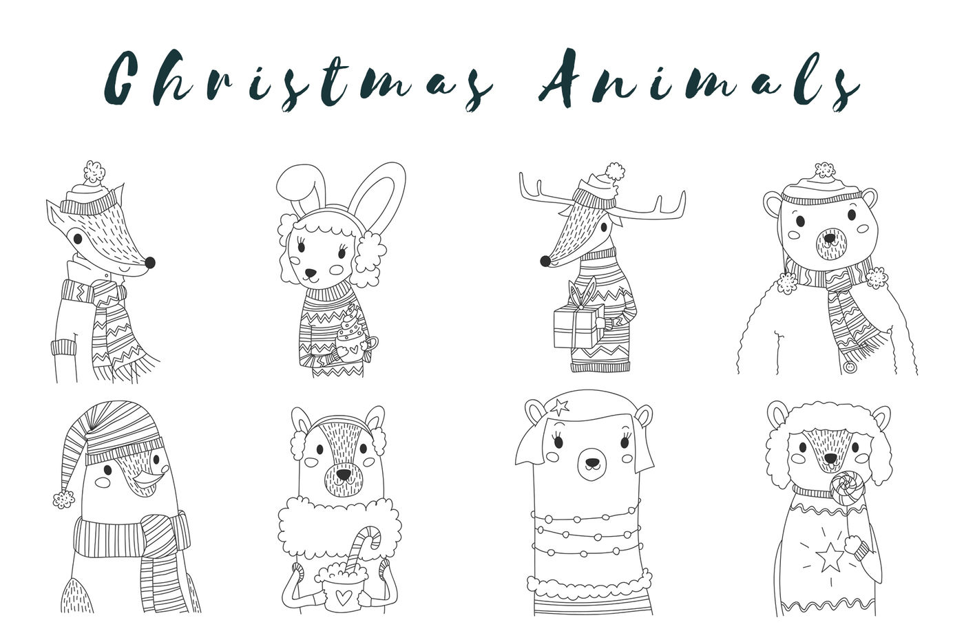 Vector Christmas Animals Outline Set 1400x933 Vector Christmas Animals Outline Set