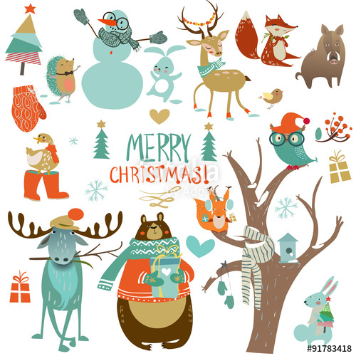 Christmas Set With Wild Animals Stock Image And Royalty Free 500x500 Christmas Set With Wild Animals Stock Image And Royalty Free