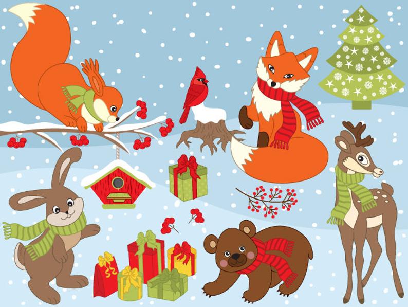 Christmas Animals Clipart Digital Vector Squirrel Etsy 794x597 Christmas Animals Clipart Digital Vector Squirrel Etsy