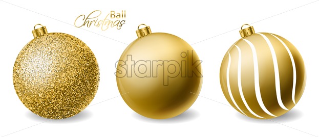 623x269 Golden Glitter Christmas Balls Vector Realistic Merry Christmas