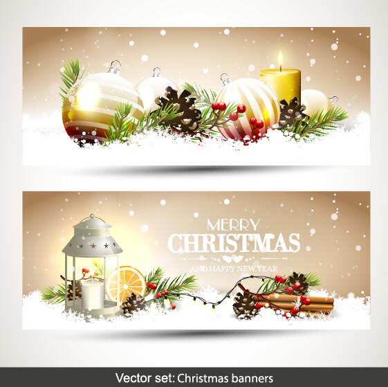 561x559 Christmas Banners With Baubles Decor Vector Free Download