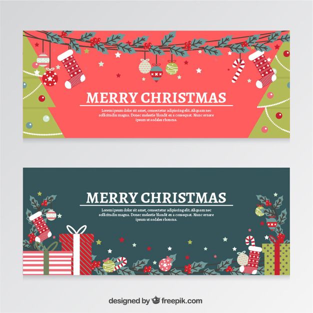 626x626 Flat Christmas Banners With Gifts And Trees Free Vector Ui