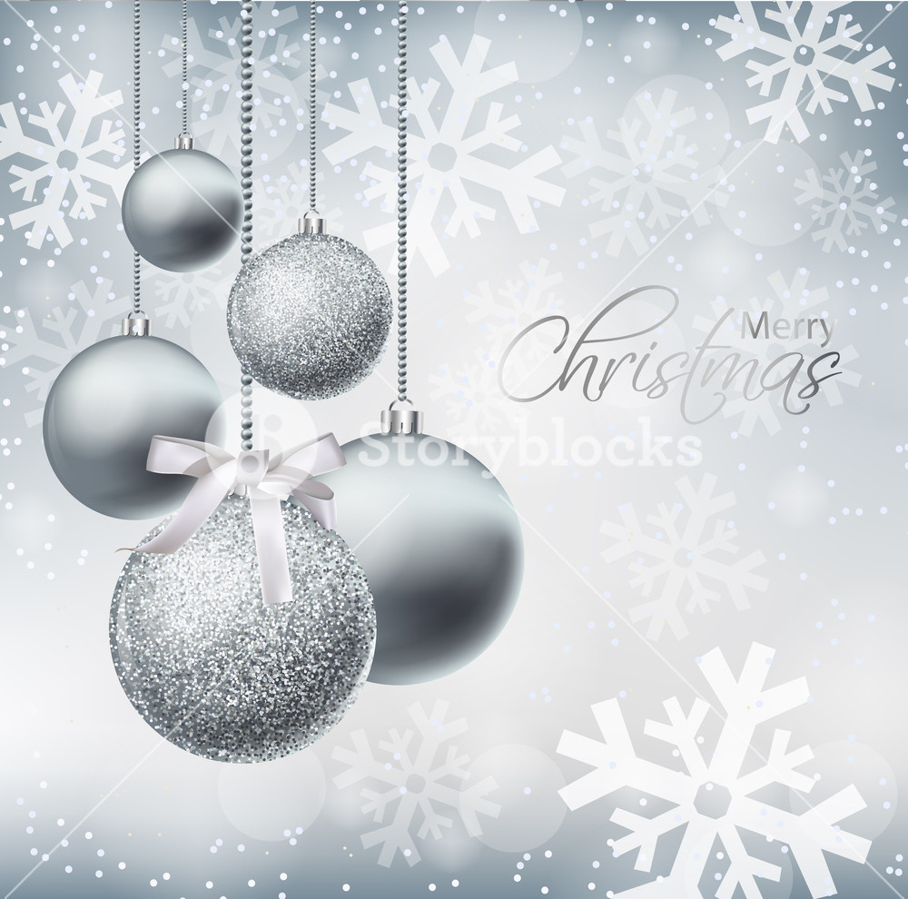 1000x990 Merry Christmas Card With Silver Baubles Vector Realistic