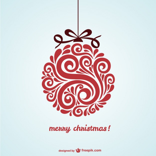 626x625 Christmas Card With Red Bauble Free Vector Free Vectors Ui
