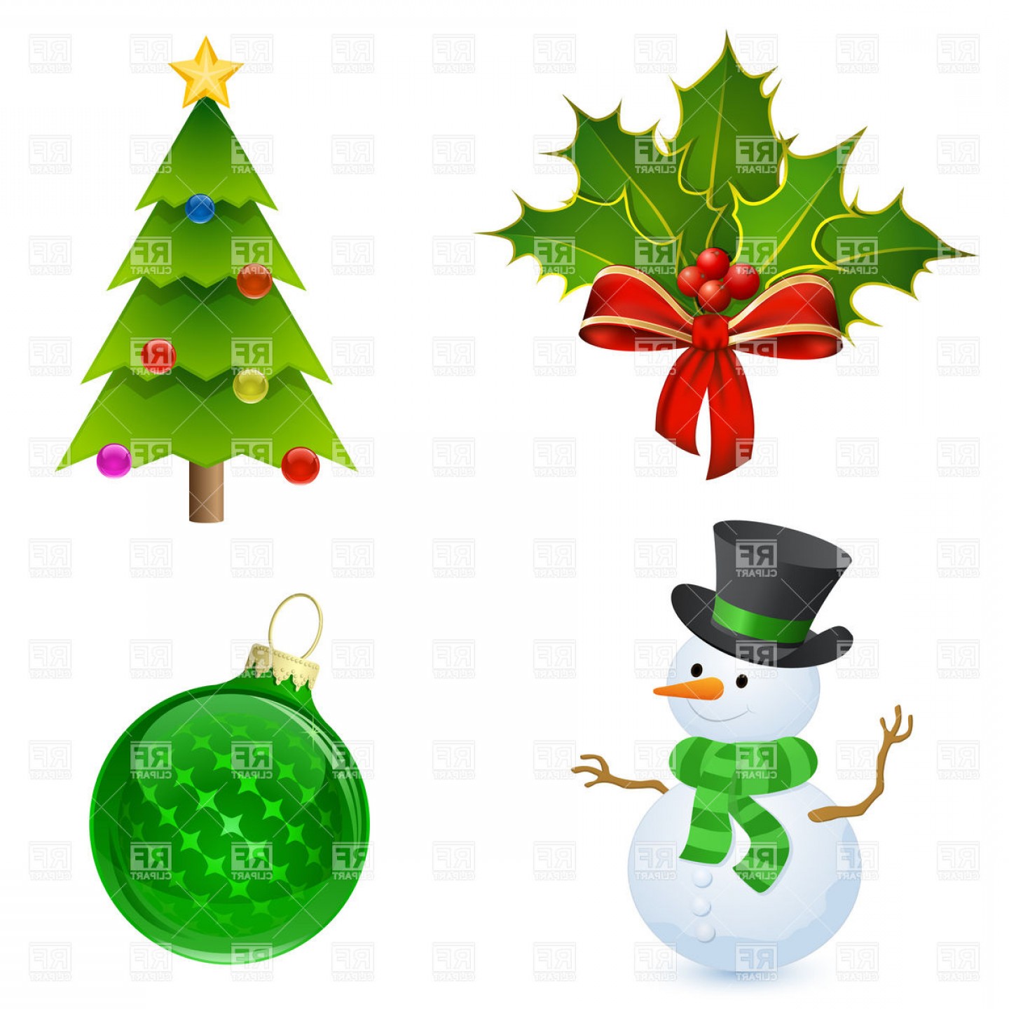1440x1440 Christmas Icon Holly Tree Snowman And Bauble Vector Clipart Soidergi