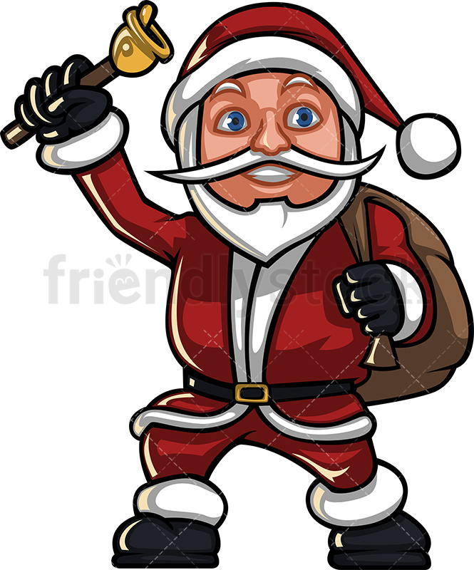 665x800 Short Santa Claus Ringing Christmas Bell Cartoon Vector Clipart