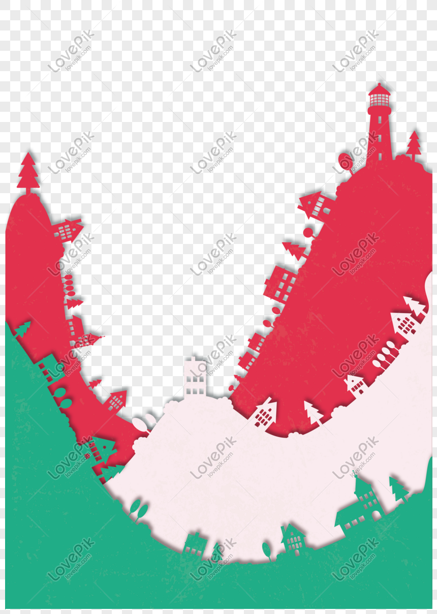 860x1208 Red Green Flat Wind Christmas Border Vector Material Png