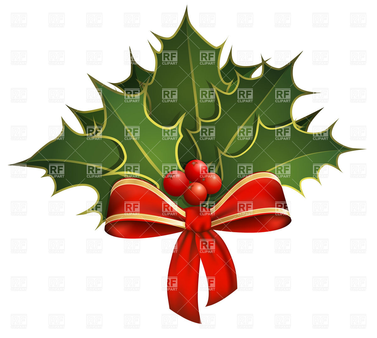 Christmas Decoration With Holly Branches And Bow Vector Image 1200x1077 Christmas Decoration With Holly Branches And Bow Vector Image