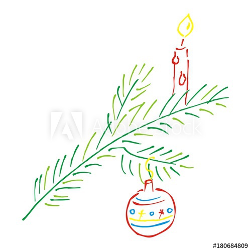 500x500 Christmas Twig With Candle And Ornament Bulb, Vector Icon