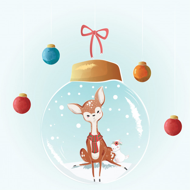 626x626 Cute Deer In A Christmas Bulb Vector Premium Download