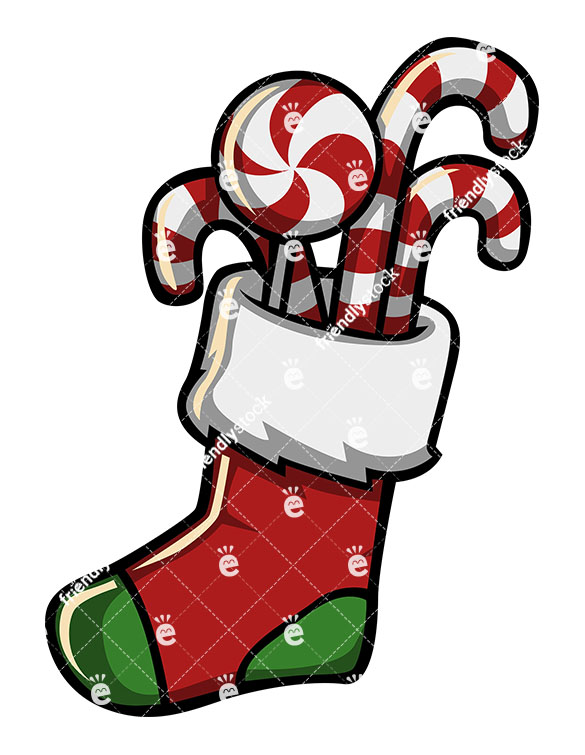 585x755 Christmas Stocking Full Of Candy Cartoon Vector Clipart
