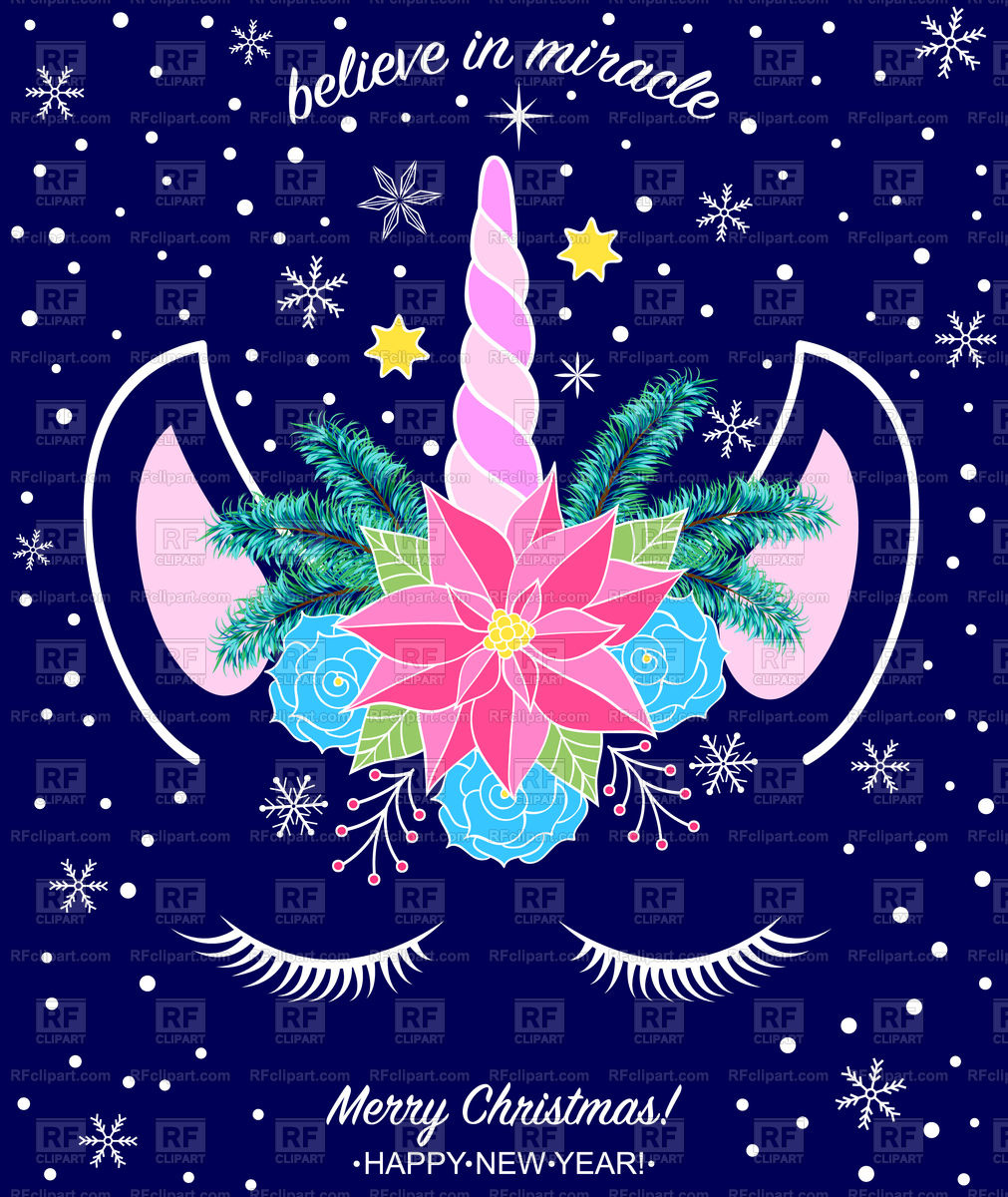 1011x1200 Head Of Hand Drawn Unicorn With Floral Wreath Christmas Card