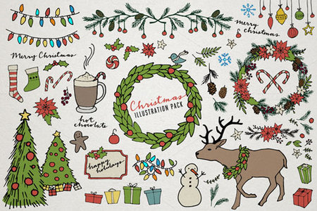 450x300 Cute Cartoon Christmas Elements Illustrations Vector Free Download