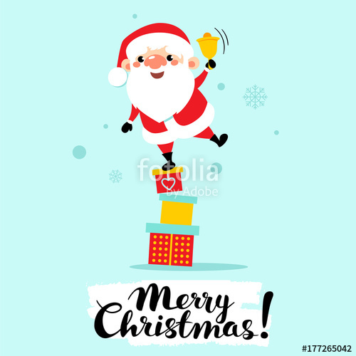 500x500 Happy Santa Claus With Christmas Bell Merry Christmas Lettering