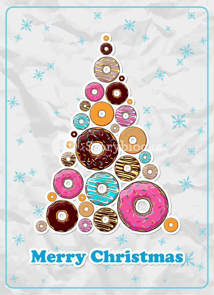 725x1000 Abstract Vector Christmas Tree Make From Cartoon Donuts Royalty