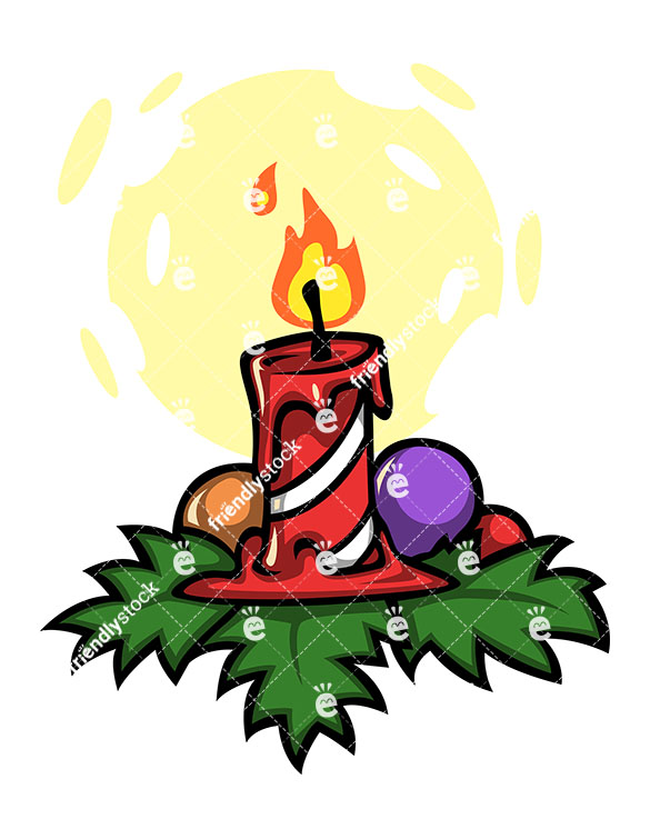 585x755 Burning Christmas Candle Cartoon Vector Clipart