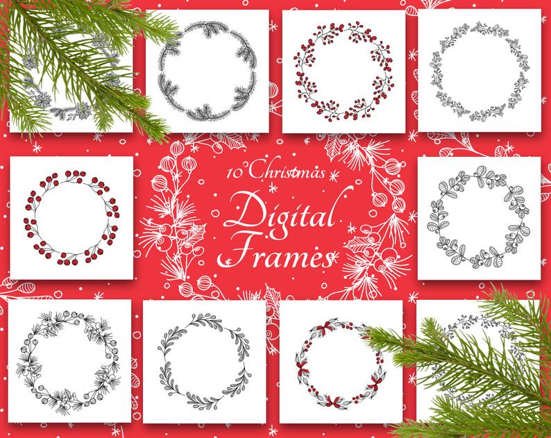794x631 Christmas Round Frame Vector Set Christmas Clipart Christmas Etsy
