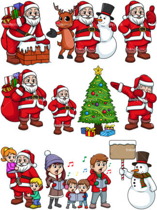 324x432 Santa Claus Near Christmas Tree Cartoon Clipart Vector