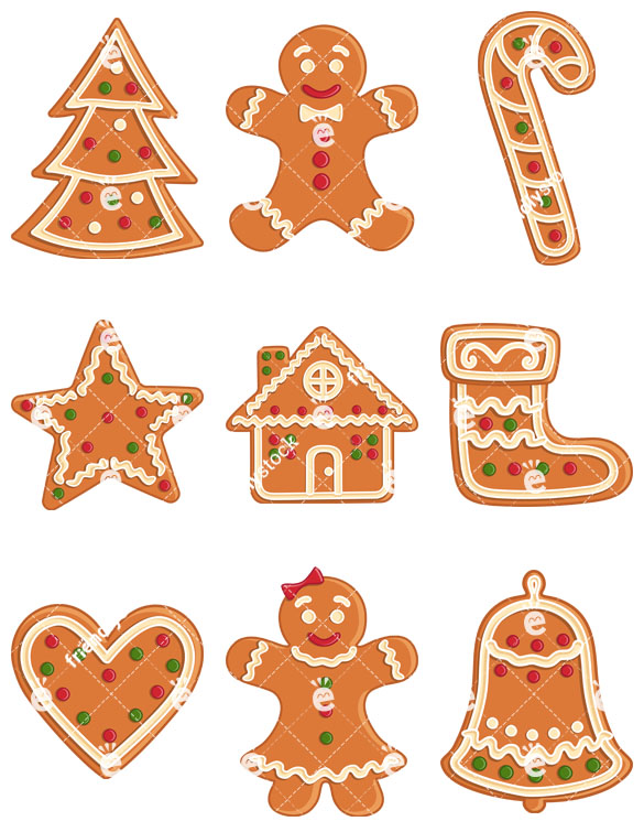585x755 Gingerbread Cookies Cartoon Vector Clipart Collection