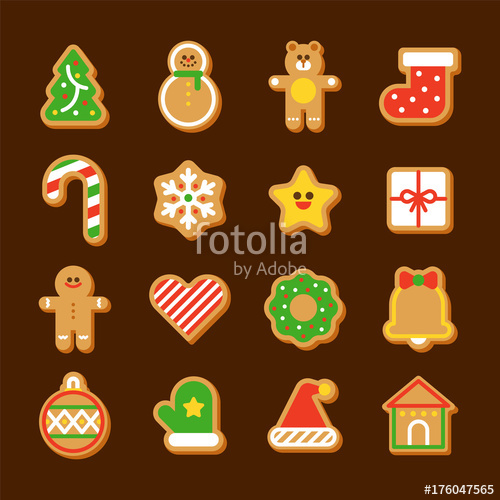 500x500 Christmas Cookies Vector Flat Design Illustration Set Stock