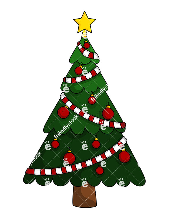 Christmas Tree With Single Color Decorations Vector Clipart 585x755 Christmas Tree With Single Color Decorations Vector Clipart