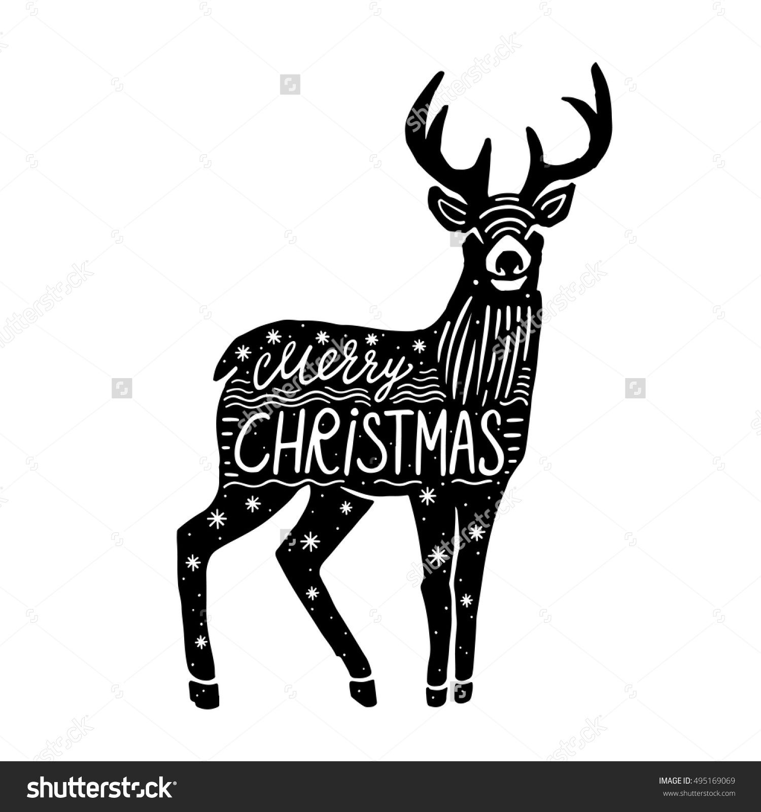 1500x1600 Christmas Deer Merry Christmas And Happy New Year Hand Drawn